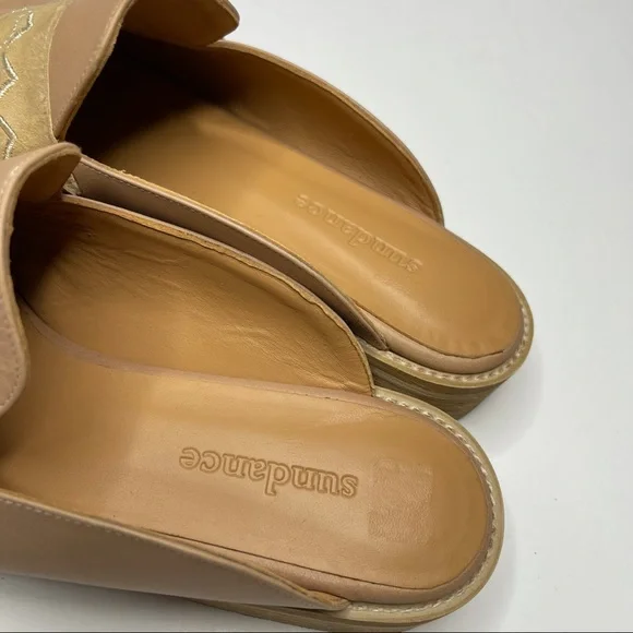 Sundance Slide On Mules Tan Leather Embroidered size 9 - Picture 5 of 6